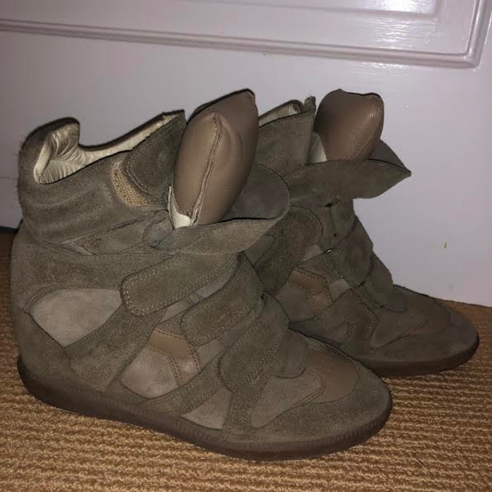 Isabel Marant Taupe Suede Beckett Wedge Sneakers - Picture 4 of 5
